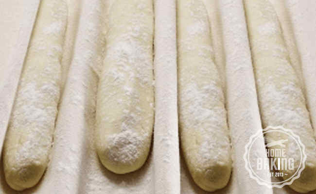 Baguette dough in couche linen cloth